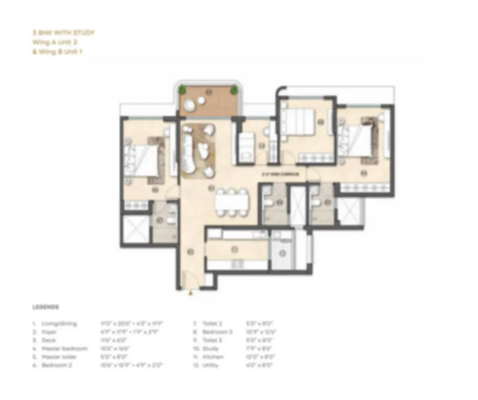 Floor plan of a 3.5 bhk apartment at Lodha Borivali West with dimensions