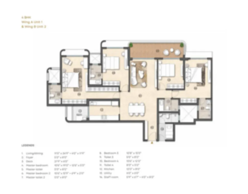 Floor plan of a 4 bhk apartment at Lodha Borivali West with dimensions